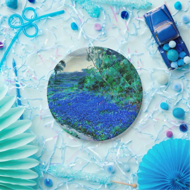 Plato De Papel Toneladas azules en la plancha de papel matutino y (Fiesta)