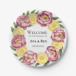 Plato De Papel Toneladas rosadas y placas de papel Boda de limón