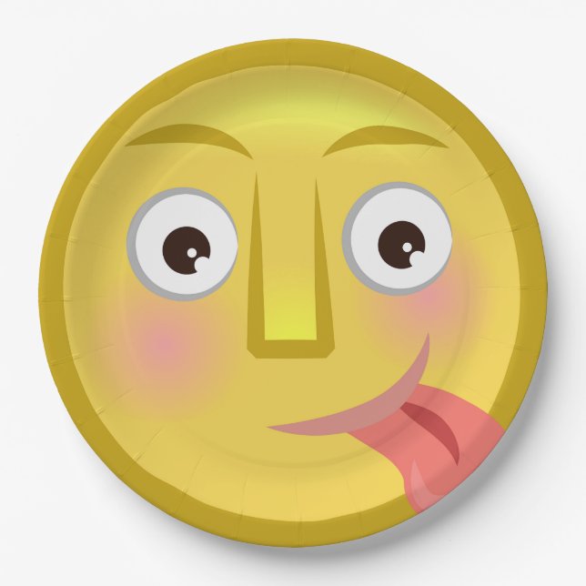 Plato De Papel Tongue Out Emoji Funny Goofy Face (Anverso)
