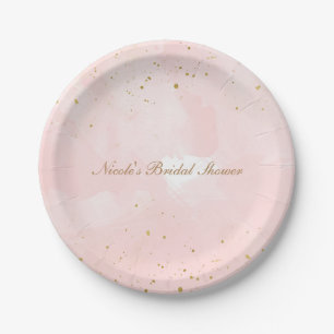 Plato De Papel Tono Rosa y Dorado Salpicado Moderno Baby Shower N