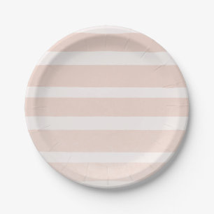 Plato De Papel Tono Rosa y Rayas Modernas Chic Blancas