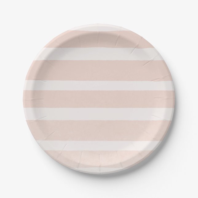 Plato De Papel Tono Rosa y Rayas Modernas Chic Blancas (Anverso)