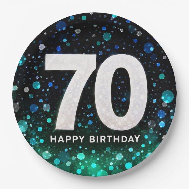 Plato De Papel Tono verde para el 70 cumpleaños (Anverso)