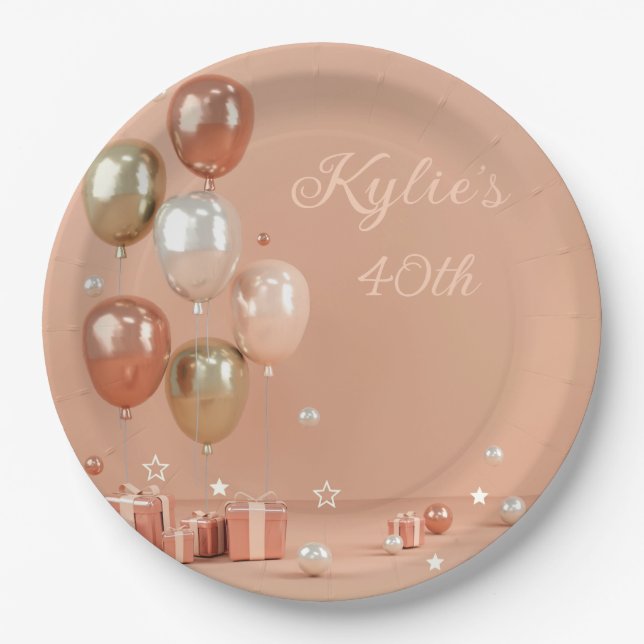 Plato De Papel Tonos de globos rosados 40 (Anverso)