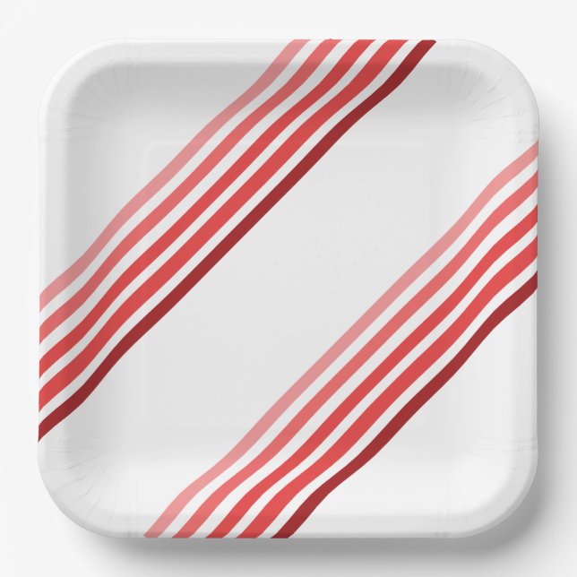 Plato de Papel - Tonos de Rojo Franjas Diagonales (Anverso)