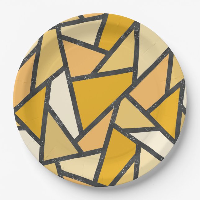 Plato De Papel Tonos de vidrio manchado amarillo (Anverso)