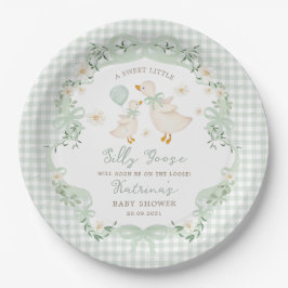 Plato De Papel Tonta oca verde esmeralda lazo gingham baby shower