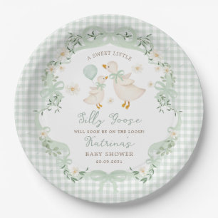 Plato De Papel Tonta oca verde esmeralda lazo gingham baby shower