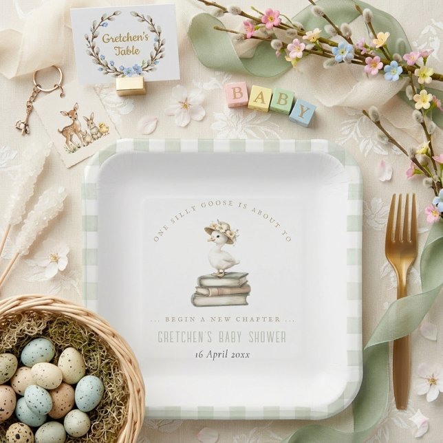 Plato De Papel Tonto Ganso Nuevo Capítulo Baby Shower de Primaver (Silly Goose New Chapter Spring Baby Shower Paper Plates)