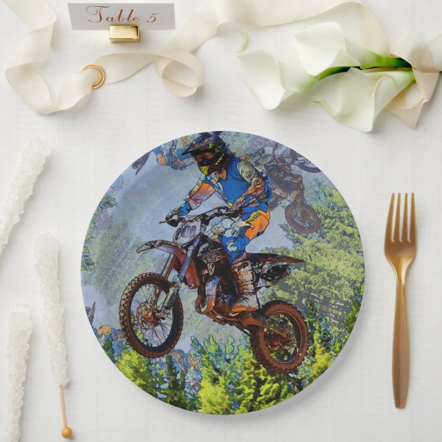 Plato De Papel Tontos en bicicleta de tierra - Motocross Racers (Boda)