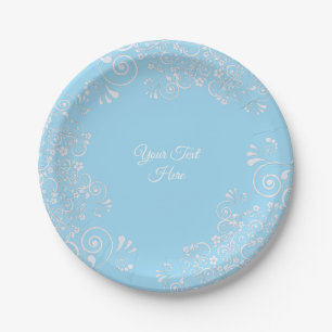 Plato De Papel Toques románticos azules y blancos personalizados