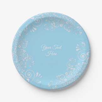 Plato De Papel Toques románticos azules y blancos personalizados