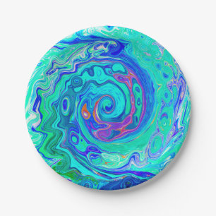 Plato De Papel Torbellino Líquido Azul y Verde Oceánico Abstracto
