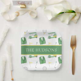 Plato De Papel Torneo de golf de color verde y amarillo