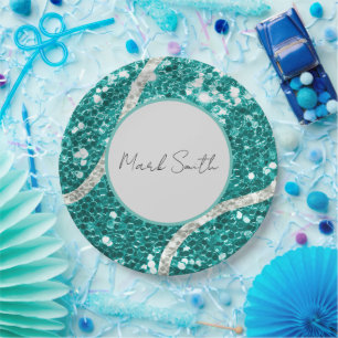 Plato De Papel Torneo de tenis Baby Shower Sequin
