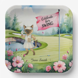 Plato De Papel Torneo femenino de golf para gato golfista siamés