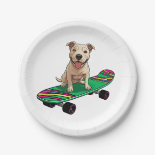 Plato De Papel Toro Terrier inglés en una skateboard