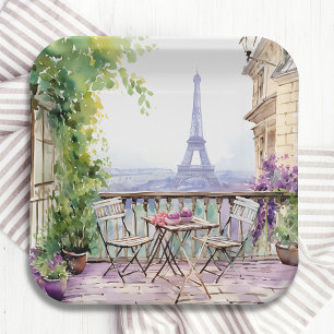 Plato De Papel Torre Eiffel acuarela París Café Francés