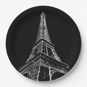 Plato De Papel Torre Eiffel Blanco Negro París Viaje Vintage 