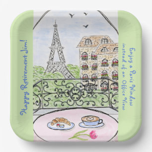 Plato De Papel Torre Eiffel caprichosa de París JUBILACIÓN Nombre
