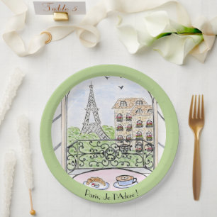 Plato De Papel Torre Eiffel Caprichosa de París ¡Te Adoro! Redond