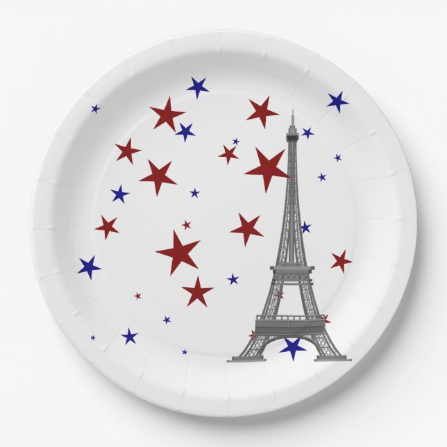 Plato De Papel Torre Eiffel con estrellas (Anverso)