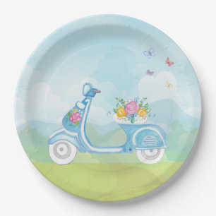 Plato De Papel Torre Eiffel de París con tema de fiesta Scooter