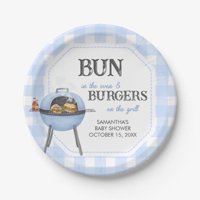Plato De Papel Torta Azul BBQ Baby Shower (Anverso)
