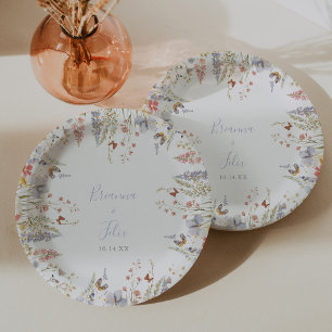 Plato De Papel Torta Boda de flores silvestres multicolor de vera