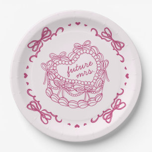 Plato De Papel Torta Coquette Corazón Retro con Lazo Rosa Lluvia 