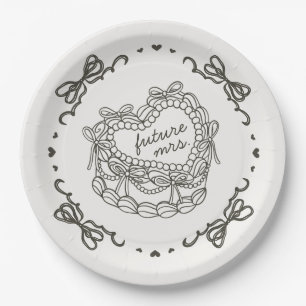 Plato De Papel Torta Coquette Corazón Retro de Color Beige Bridal