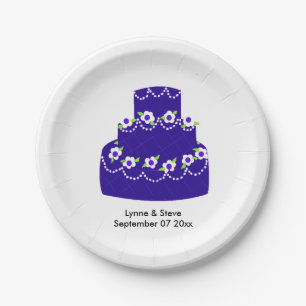 Plato De Papel Torta de Boda Azul Real
