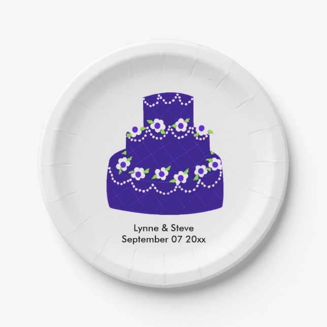 Plato De Papel Torta de Boda Azul Real (Anverso)