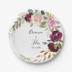 Plato De Papel Torta de Boda de floral y follaje bucodental rústi