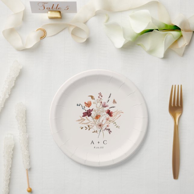 Plato De Papel Torta de Boda Elegante de Flores Silvestres Boho (Boda)