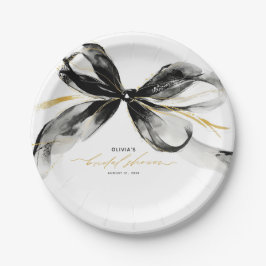 Plato De Papel Torta de boda sofisticada con lazo negro y dorado