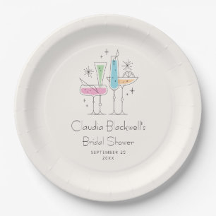 Plato De Papel Torta de champagne Retro Bubbly Bridal Shower