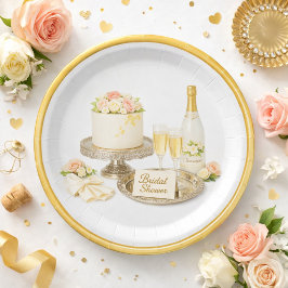 Plato De Papel Torta de champán con borde dorado para ducha de no