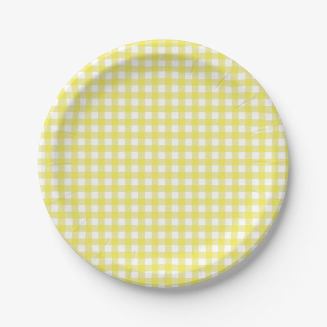 Plato De Papel Torta de control de Gingham amarillo (Anverso)