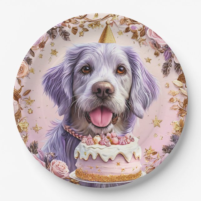 Plato De Papel Torta De Cumpleaños De Perro De Celebración De Fie (Anverso)
