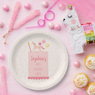 Plato De Papel Torta de cumpleaños de Unicorn