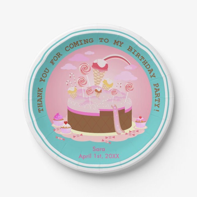 Plato De Papel Torta de dulce y chocolate para la fiesta de cumpl (Anverso)