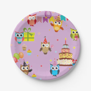 Plato De Papel torta de fiesta de cumpleaños búho lindo