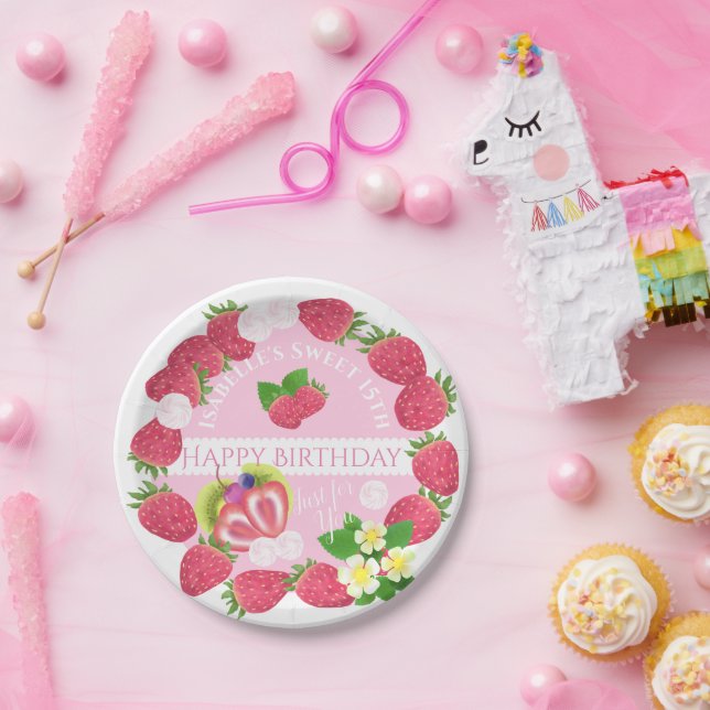 Plato De Papel Torta de fresa (Fiesta)
