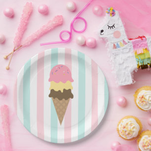 Plato De Papel Torta de Tres Bolas de Cono de Waffle para Baby Sh