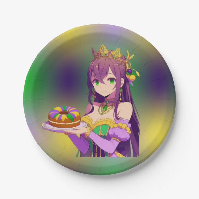 Plato De Papel Torta del Rey Anime Mardi Gras (Anverso)