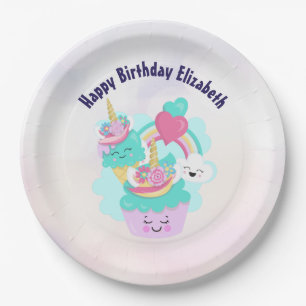 Plato De Papel Torta dulce y helado feliz cumpleaños