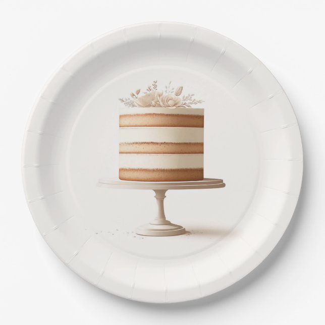 Plato De Papel Torta Floral Blanca de Elegancia Tiro Pastel de De (Anverso)