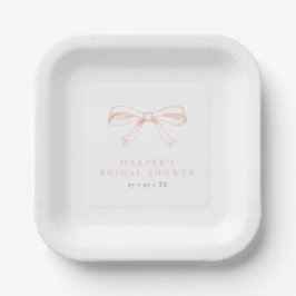 Plato De Papel Torta Nupcial con Lazo Rosado Vintage