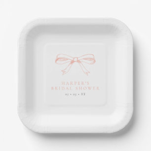 Plato De Papel Torta Nupcial con Lazo Rosado Vintage